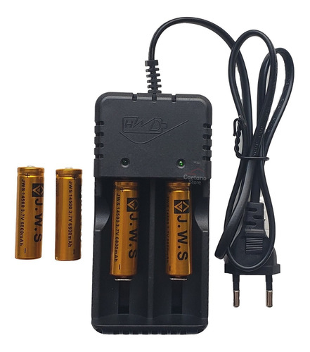 Carregador + 4 Baterias 14500 3.7v 6800mah Lanterna Tática