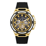 Reloj Hombre Marca Guess Original Relojes Pulsera Color De La Correa Negro Color Del Bisel Dorado Color Del Fondo Negro