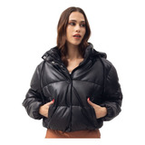 Campera Puffer Negra De Cuero Sintético 