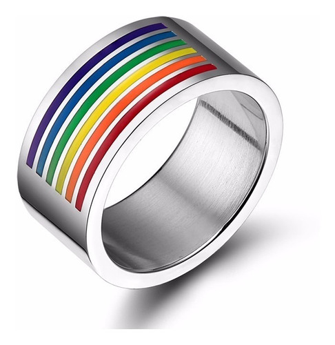 Anel 10mm Orgulho Lgbt Arco-iris Em Aço Cirúrgico