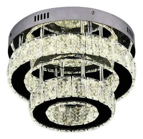 Lustre Cristal Com Led Redondo Dois Andares 3 Em 1