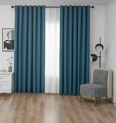 Set De 2 Paños Cortinas Black Out Engomadas Para Living