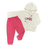 Conjunto Infantil 1 Ao 3 De Moletom Para Meninas Love Creme