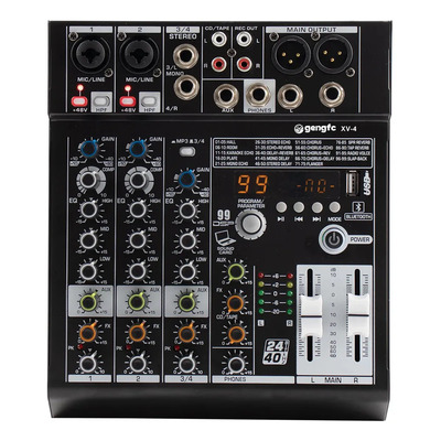 Gengfc Xv-4 Mezcladora De Sonido 4 Canales Con Comp,BT,Usb,FX, Mezclador De Audio Con 99 Efectos Dsp, Consola De Audio Para Estudios De Grabación, Transmisión En Vivo, Pódcast, Karaoke Y Uso Doméstico | Meses sin interés