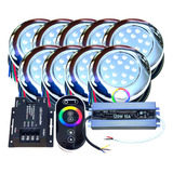Kit 09 Leds Piscina 15w Rgb + 1 Touch + 1 Fonte Ip68 + Rosca