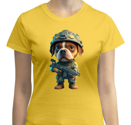 Playera Diseño Perrito Cachorro Pitbull Militar - Dog Lovers