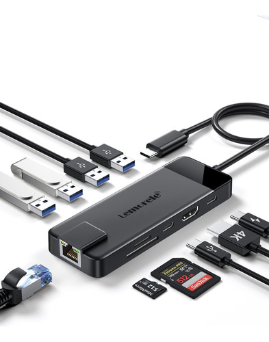 Lemorele Usb C Hub Adaptador Multipuerto 10 En 1 Usb C Dongl