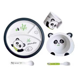 Set Vajilla Platos Oso Panda Bebe Infantil Bambú X 5 Piezas