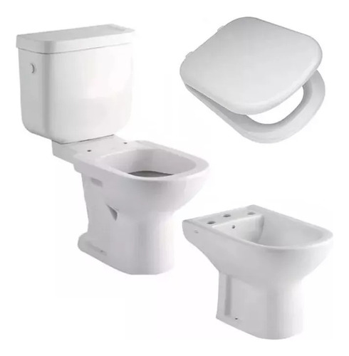 Kit Ferrum Bari Inodoro Largo, Tapa, Deposito Dual Y Bidet