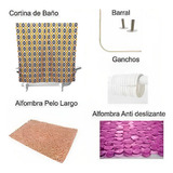 Combo De Baño Completo  Cortina+barral C+2 Alfombras+ganchos