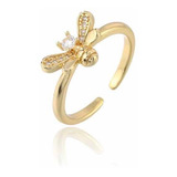 Anillo De Oro 18k Lam + Regalo Abeja Ajustable Cristal Dama