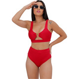 Biquini Hotpant Com Bojo Cintura Alta Feminino Moda Luxo Top