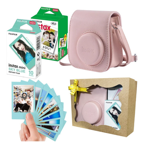 Kit Presente Bolsa Instax Mini Rosa + 20 Fotos + Filme Cor