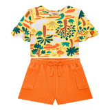 Conjunto Infantil Nanai Menina Cropped+short Girafa Laranja