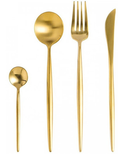 Set Juego De Cubiertos 24 Piezas Luxury Full Gold Acero Inox