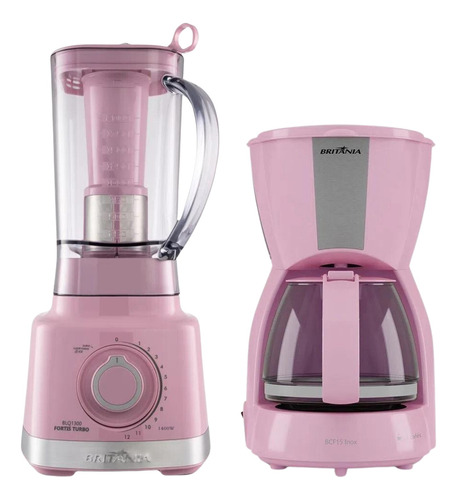 Kit Cozinha Britânia Cafeteira E Liquidificador Rosa 110v