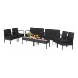 Juego De Muebles De Ratán Exterior Mesa Centro 8 Pzs Negro