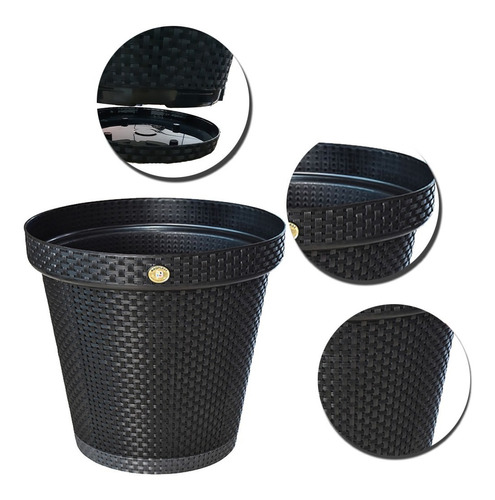 Vaso Grande Redondo Jardim 36l Para Flores Plantas Rattan