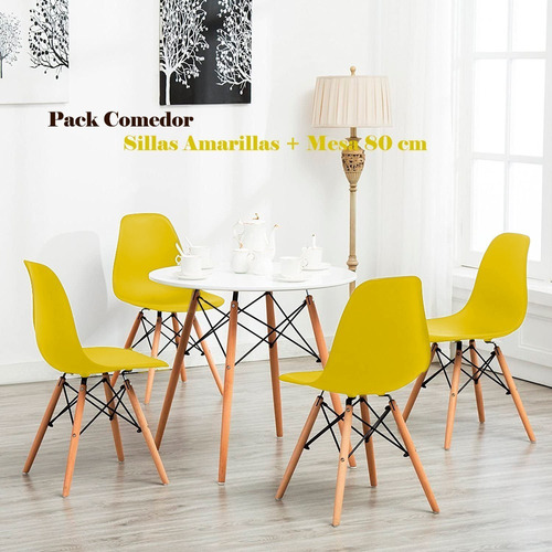 Pack Comedor Para 4 Eames Mesa Blanca + 4 Sillas Amarillas