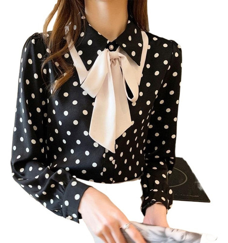 Women's Elegant Fashion Polka Dot Bow Chiffon Shirts Office