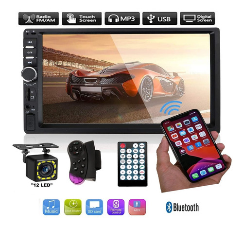 Estereo Pantalla Doble 2 Din Camara De Reversa Bluetooth Touch Auxiliar Memoria Sd Facil Instalacion