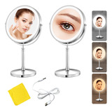 Espejo De Maquillaje Led Recargable Con Luz Tricolor (10x)