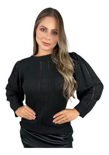 Blusa Manga Fofa Trico Tricot Lançamento Inverno Trançado