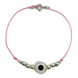 Pulsera Hilo Rosa Ojo Turco Bolitas Plata 925 18 Cm