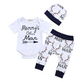 Ropa Para Niño, Mameluco Con Estampado De Letras, Pantalón Y