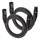 2 Cables De Audio Xlr 3-pin Macho A Hembra | Negro / 0,9m