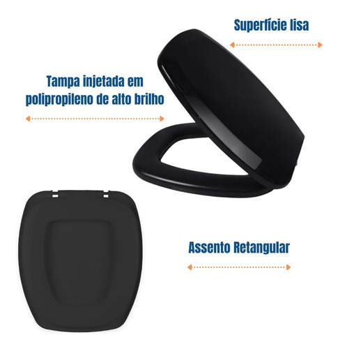 Assento Sanitário Almofadado Tampa Vaso Incepa Thema Metasul Cor Preto