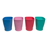 Pack X4 Vaso Plastico Cuadrado 400 Ml Colores Bazarshop