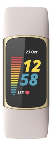 Smartband Fitbit Charge 5 Caja De  Aluminio Anodizado Y Acero Inoxidable Quirúrgico Dorada, Malla  Blanca Márfil De  Silicona Fb421