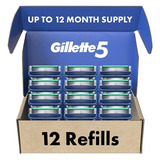 Gillette 5 Recambios De Cuchillas De Afeitar Para Hombre, 12