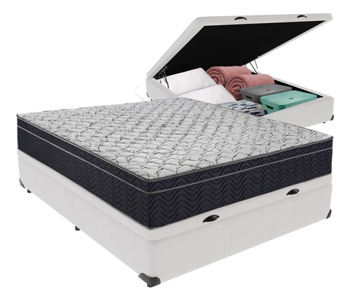 Cama Box Baú Branco Casal Colchão Víuvo Ortobom Extra Firme