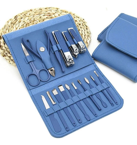 Kit Manicure Pedicure Profissional Inox Com Estojo 16 Pçs