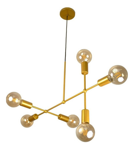Lustre Pendente Sputnik Gun Dourado Metal C/ Fio Ajustável