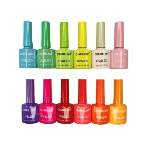 Kit X12 Esmaltes Semipermanente Uñas Cabina Charm Limit Uv