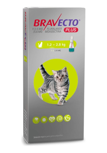 Bravecto Plus Pipeta Gato 1,2 - 2,8 Kg