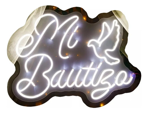 Letrero Led Neón Mi Bautizo +paloma Fiesta Decoración | Envío gratis