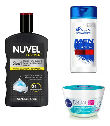 Kit Crema, Shampoo Y Gel Humectante For Men Piel Grasa-mixta