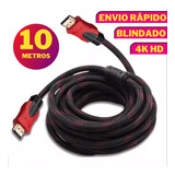 Cabo Hdmi 10 Metros Blindado 3d Full Hd Para Tv Game Pc Note