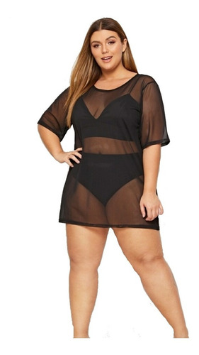 Saída De Praia Elegante Plus Size Transparente Em Tule   106