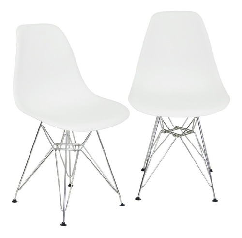 Kit 2 Cadeiras Charles Eames Eiffel Base Metal Cromado