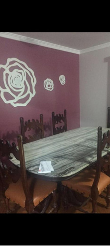 Mesa Em Mármore E Jacaranda, Acompanham Seis Cadeiras.