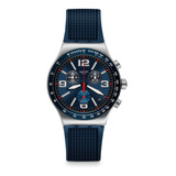 Reloj Swatch Blue Grid De Caucho Azul Para Hombre Ss Color De La Malla Azul Marino Color Del Bisel Plateado Color Del Fondo Azul Acero