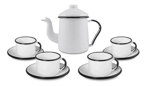 Conjunto Para Café Esmaltado 9 Peças Branco Ewel