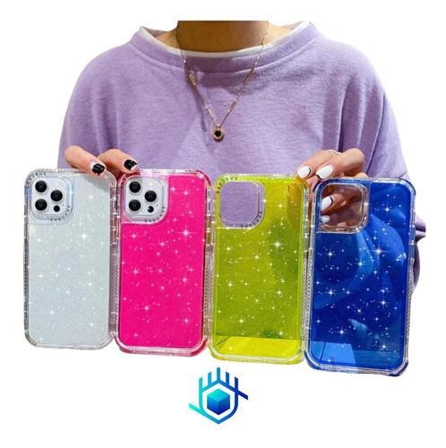 Funda Para iPhone 360 Brillos+mica Reforzada Protector Mujer