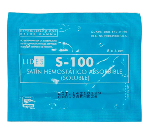 Satín Hemostático Absorbente Soluble Lides S-100 4*8  20pz