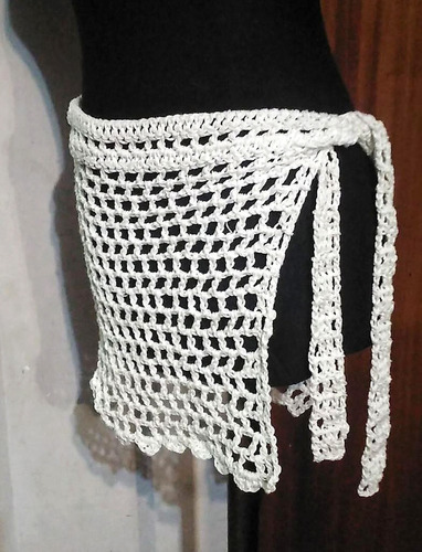 Pareo Playero Tejido Crochet Artesanal, Blanco - Crudo